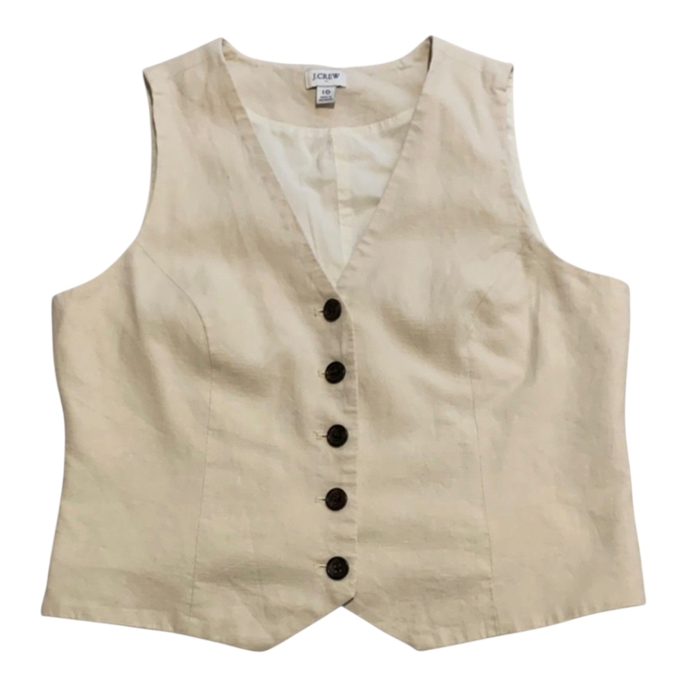 J. Crew Linen Vest Top - Tan, Cream